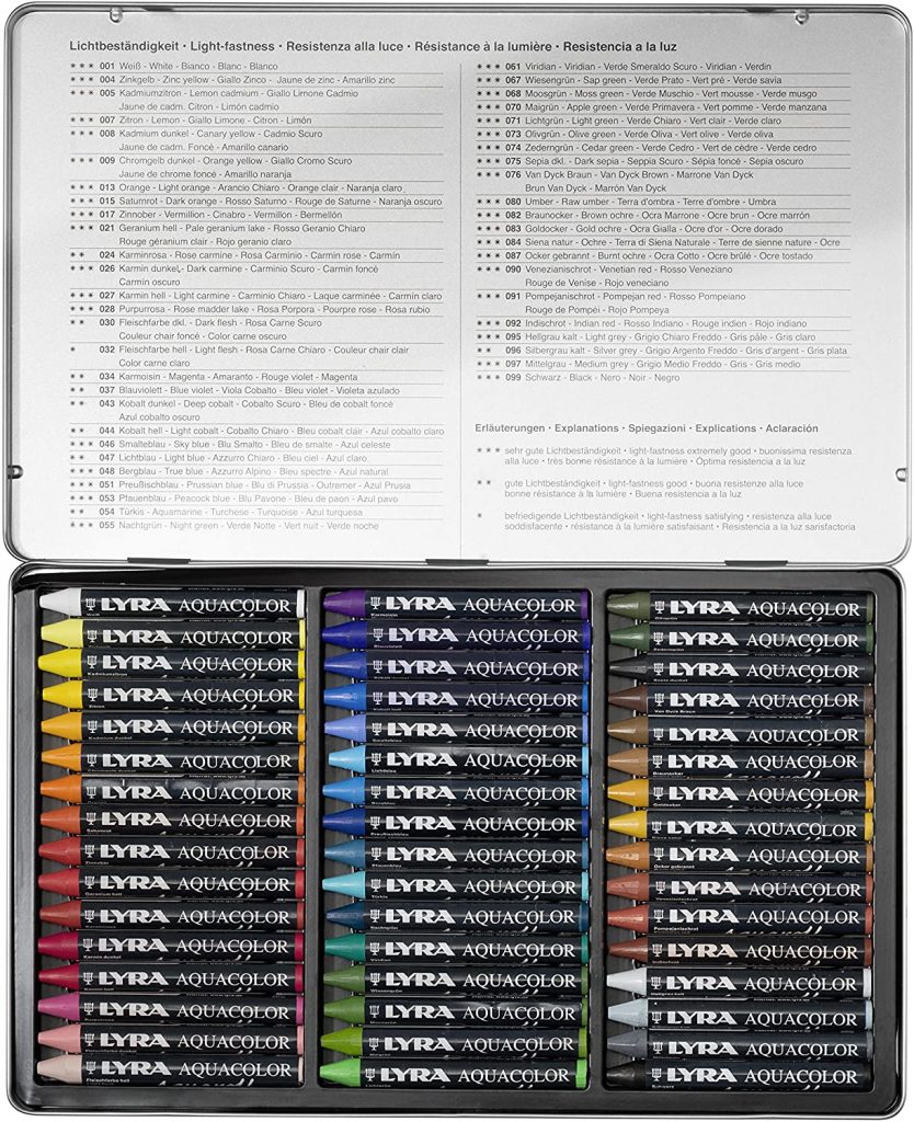 Lyra Aquacolor - Estuche metálico 48 ceras artísticas de colores, alta concentración de pigmentos