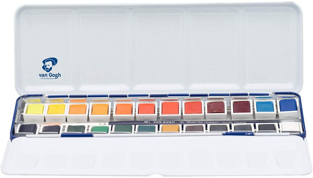 National Gallery metalen set 24 kleuren napjes aquarel aquarelverf met penseel transparante waterverf